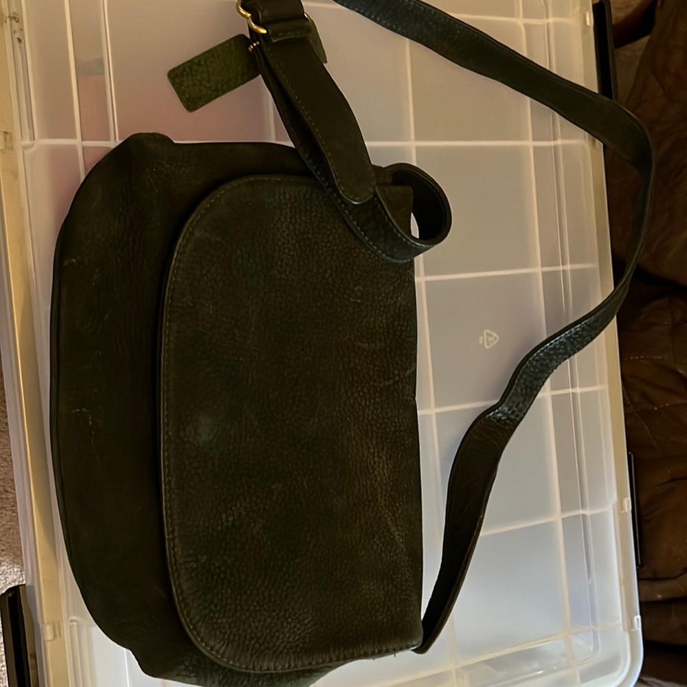 Dark Green Suede Coach Shoulder Bag